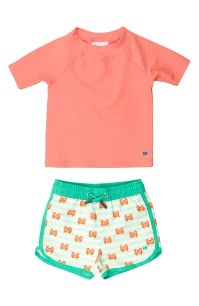 Ruggedbutts Babies'  Short Sleeve Two-piece Rashguard Swimsuit In Orange