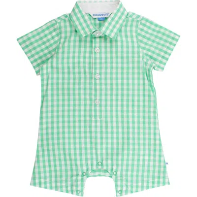 Ruggedbutts Babies'  Spring Bud Cotton Gingham Polo Romper In Green