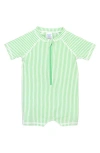 Ruggedbutts Spring Green Stripe Seersucker One-piece Rashguard Swimsuit In Green