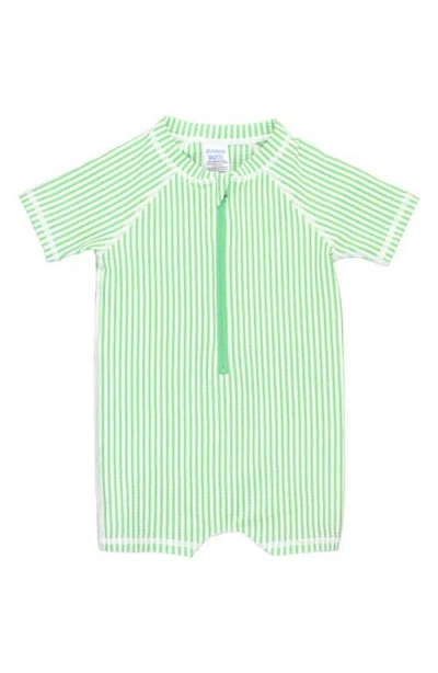 Ruggedbutts Babies'  Spring Green Stripe Seersucker One-piece Rashguard Swimsuit