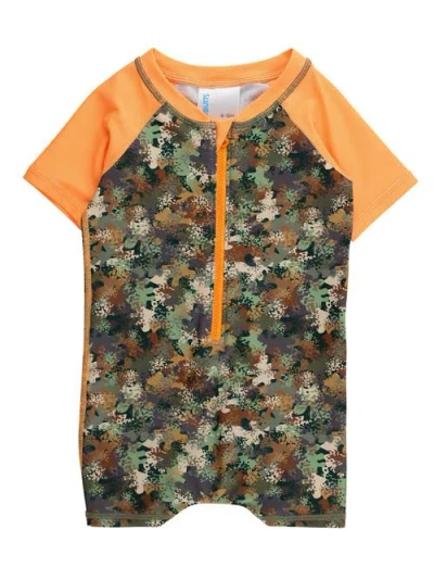 Ruggedbutts Babies'  Upf50+ Short Sleeve One Piece Rash Guard Swimsuit In Multi