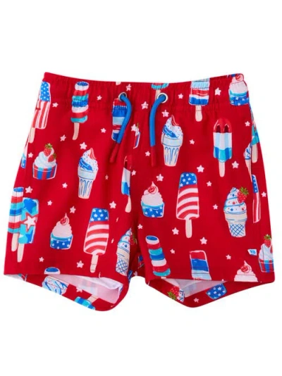 Ruggedbutts Kids'  Upf50+ Sun Protected Stretch Swim Trunks In Red