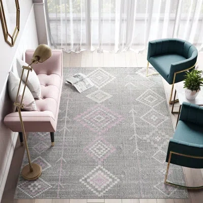 Rugs America Bodrum Tribal Native Blush Area Rug In Gray