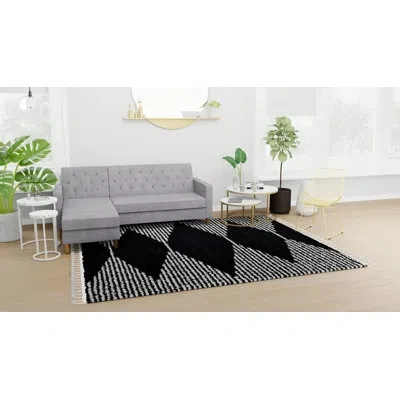 Rugs America Mason Shag Tribal Heath Black Area Rug In Black;white