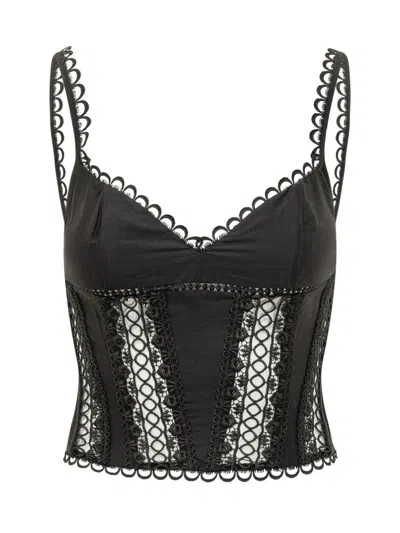 Rui Black Embroidered V Neck Top
