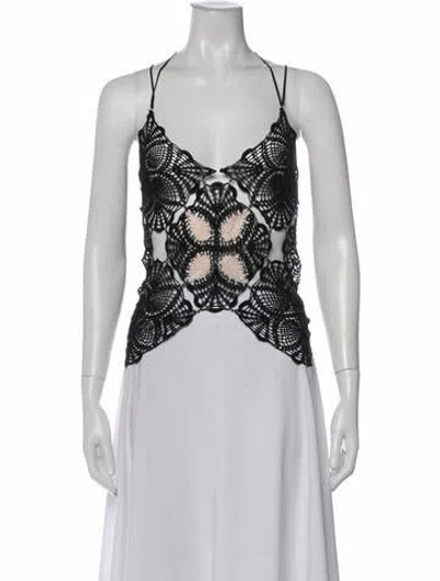 Pre-owned Rui Lace Pattern Halterneck Top In Black