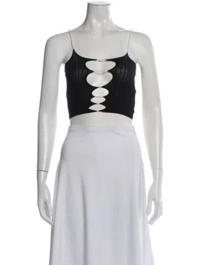 Pre-owned Rui Nylon Plunge Neckline Crop Top In Black