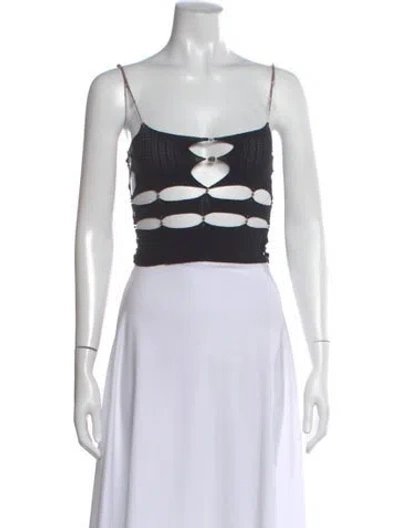 Pre-owned Rui Nylon V-neck Crop Top In Black