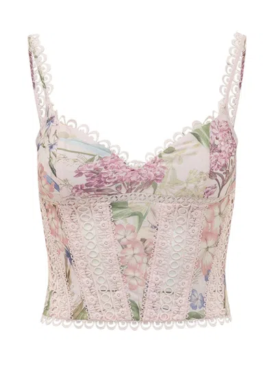 Rui Pink Floral Scoop Neck Top In Multi