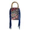 Ruj Heritage Women's Blue Mini Tote Bag Frange Boho Blu In Blue