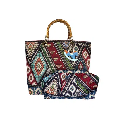 Ruj Heritage Women's Blue Picnic Bag + Puffy Bag Boho Blu