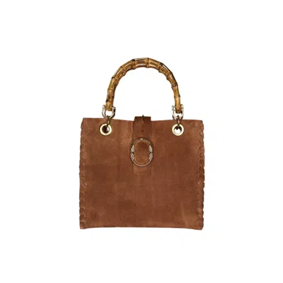 Ruj Heritage Women's Brown Bamboo Bag Suede
