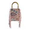 Ruj Heritage Women's Mini Tote Bag Frange Boho Pink In Pink