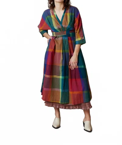 Rujuta Sheth Tara Wrap Dress In Madras Chex In Multi