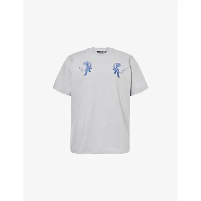 Rules Of Faith Mens Diego Embroidered-graphic Cotton-jersey T-shirt Grey