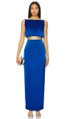 Rumer Oracle Boatneck Gown In 蓝色