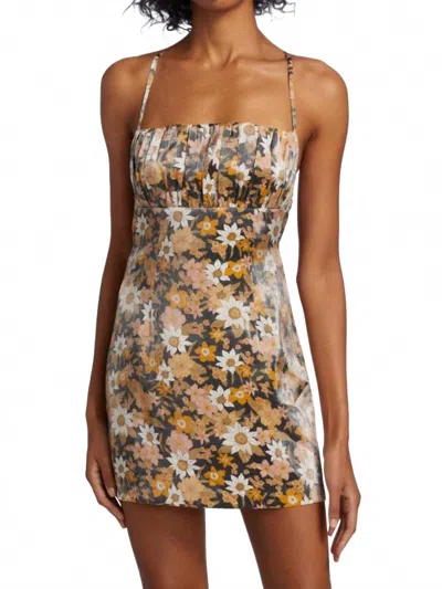 Rumer Paloma Floral Ruched Mini Dress In Yellow Black In Multi