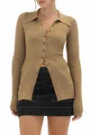 Rumored Button Up Top In Sage In Brown