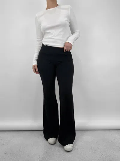 Rumored Fold Over Knit Flare Pants In Black