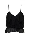 Rumored Lurex Ruffle Wrap Tank In Black In Black
