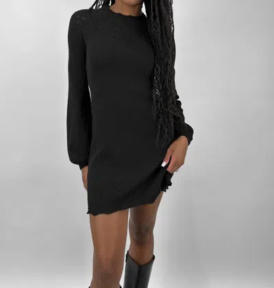 Rumored Pointelle Knit Long Sleeve Sweater Dress In Black