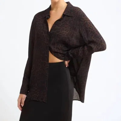 Rumored Stevie Button Up Top In Leopard Print In Black