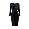 Rumour London Women's Black Seraphine Sequined Velvet Dress With V-neckline And Draped Detail In Black