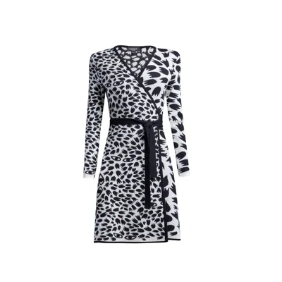 Rumour London Women's Black / White Savannah Jacquard-knit Wrap Dress With Animal Pattern In Monochrome In Black/white