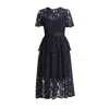 Rumour London Women's Blue Lucia Lace Midi Dress With Peplum In Navy In Blue