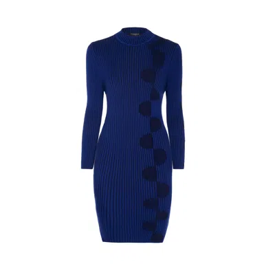 Rumour London Women's Blue Luna Two-tone Ribbed Knit Dress With Graphic Detail In Navy