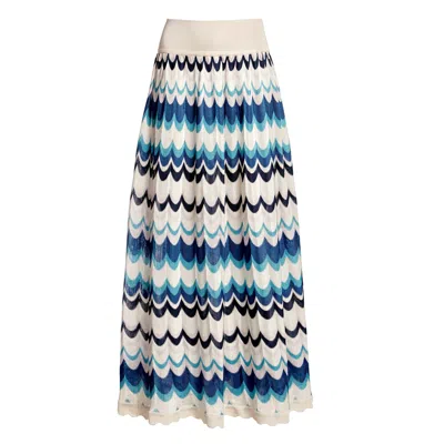 Rumour London Women's Blue Tahiti Wavy Striped Maxi Skirt