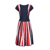 Rumour London Women's Blue / White / Red Iris Striped Knitted Fit And Flare Dress In Navy And Red In Blue/white/red