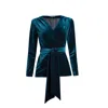 Rumour London Women's Evelyn Velvet Wrap Jacket With Self-tie Sash In Emerald Green In Green