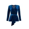 Rumour London Women's Evelyn Velvet Wrap Jacket With Self-tie Sash In Royal Blue In Blue