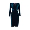 Rumour London Women's Scarlett Velvet Dress With V-neckline & Draped Detail In Emerald Green In Green