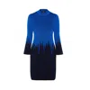 Rumour London Women's Talia Blue Two-tone Ribbed Knit Dress With Rain Drop Effect & Bell Sleeves In Blue