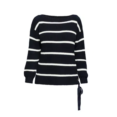 Rumour London Women's White / Blue Monaco Striped Cotton Sweater With Metal Eyelets In Midnight Blue In White/blue