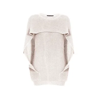 Rumour London Women's White Cara Cape Effect Merino Wool Ribbed Knit Sweater In Cream