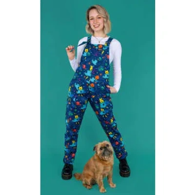 Run And Fly Dogs In Space Twill Dungarees In Blue