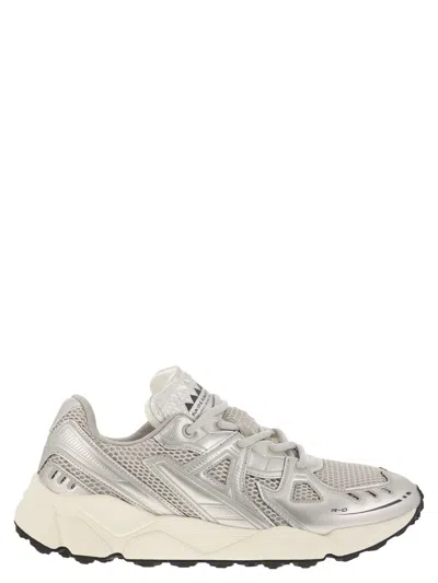 Run Of Leather And Fabric Trainers In Silver