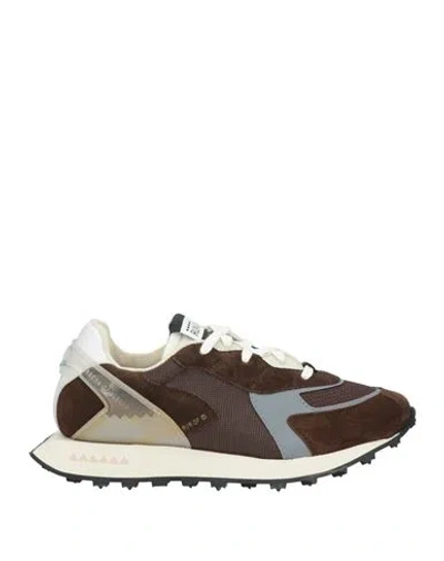 Run Of Man Sneakers Dark Brown Size 9 Leather, Textile Fibers, Rubber