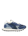 Run Of Man Sneakers Navy Size 9 Leather, Textile Fibers In Blue