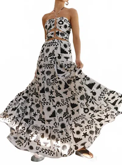 Runaway Nia Halter Dress In Sand / Black In Multi