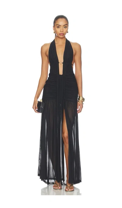 Runaway The Label Adrianna Plunge Ruched Maxi Dress In Black