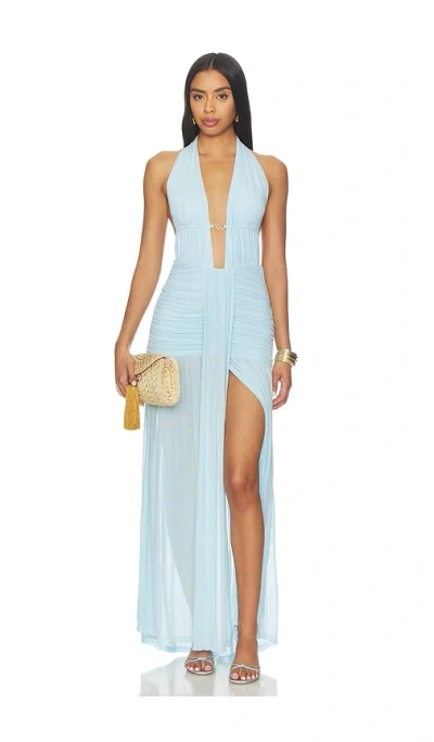 Runaway The Label Adrianna Plunge Ruched Maxi Dress In Blue