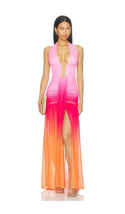 Runaway The Label Adrianna Plunge Ruched Maxi Dress In Pink