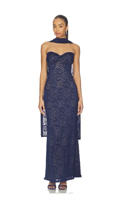Runaway The Label Amana Strapless Scarf Maxi Dress In Blue