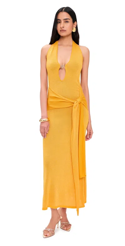 Runaway The Label Ayella Deep V Knit Maxi Dress Mango In Orange
