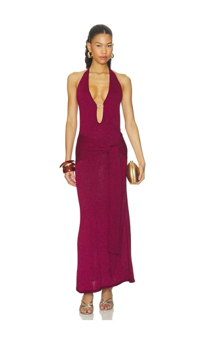 Runaway The Label Ayella Deep-v Knit Maxi Dress In Purple