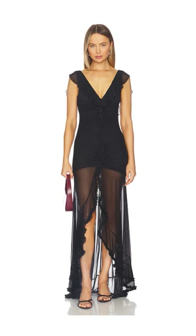 Runaway The Label Blythe V-neck Frill Maxi Dress In Black